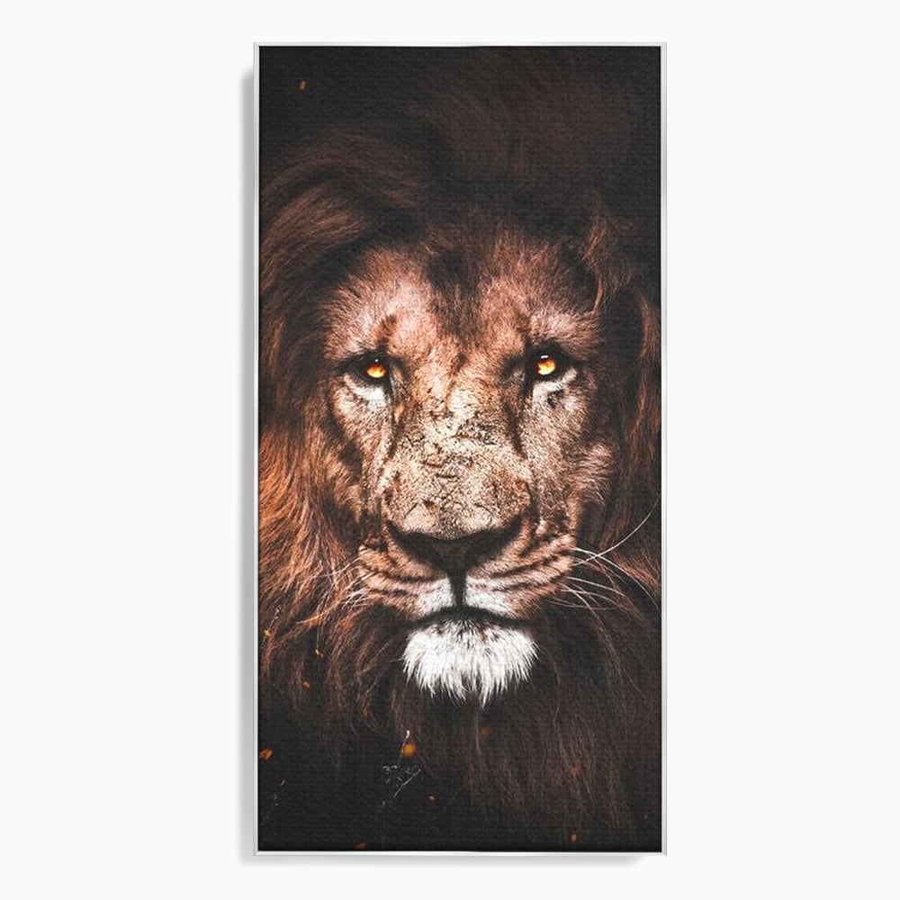 Tablou canvas cu tablou canvas cu leu, in rama de aluminiu argintiu